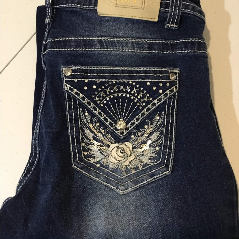 Angel Dark Blue Bootcut Jeans with Embroidered Studded Pocket